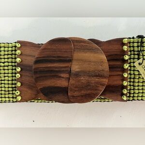 About Color Handmade Beaded Belt with Carved Wood Closure New Boho Hippie Retro